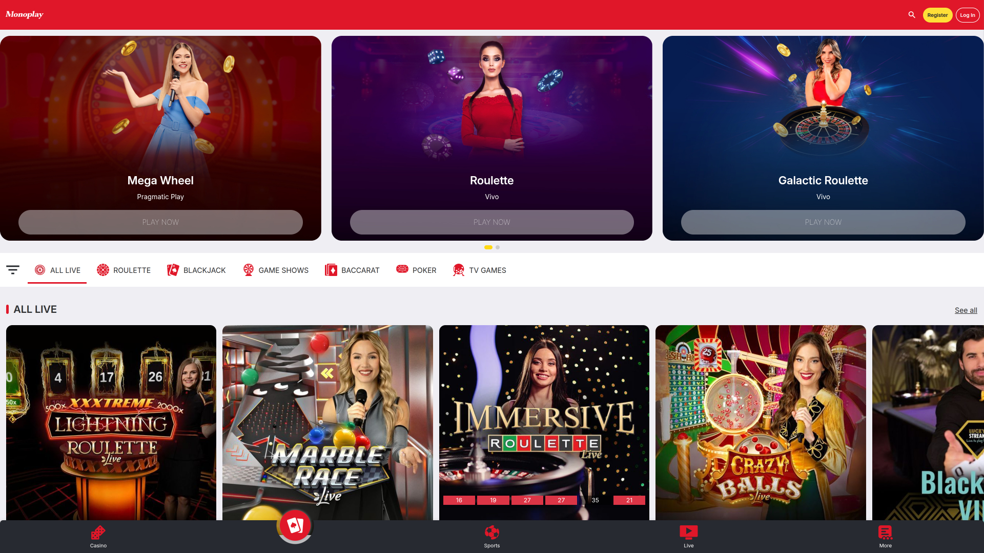 MonoPlay Casino Live Dealer Desktop