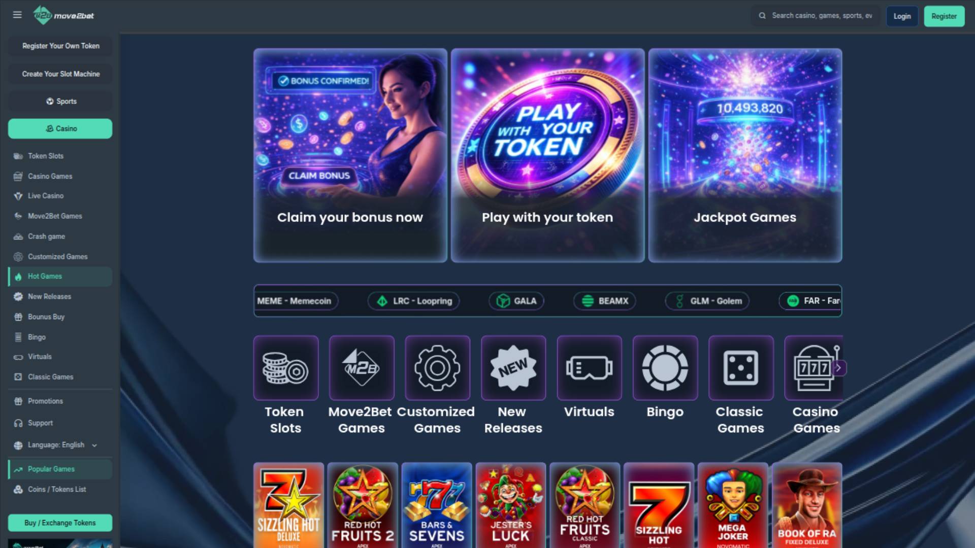 Games page screenshot of Move2bet Casino 