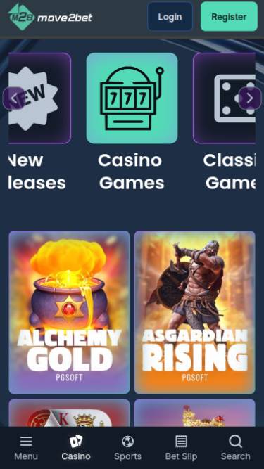 Games mobile page screenshot of Move2bet Casino 