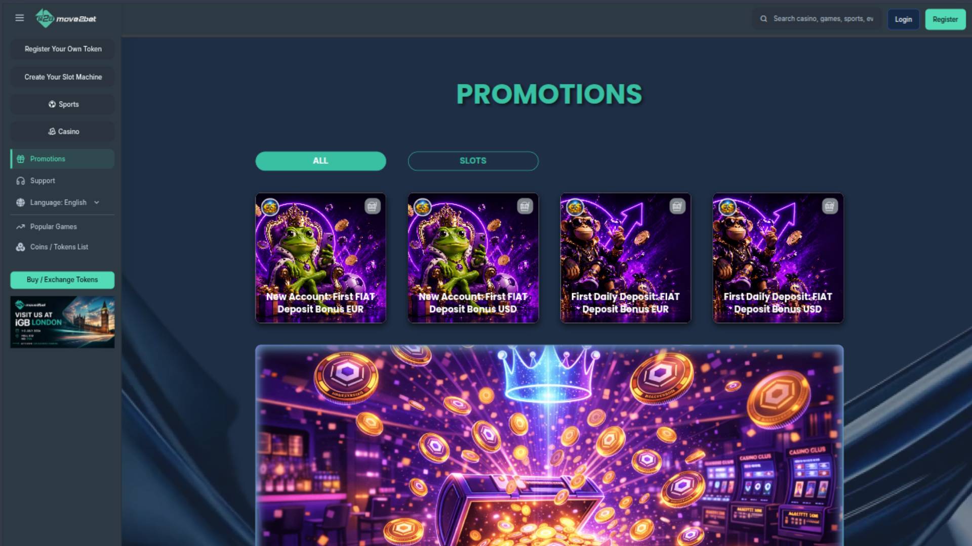 Promotions page screenshot of Move2bet Casino 