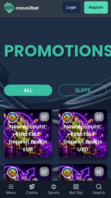 Promotions mobile page screenshot of Move2bet Casino 