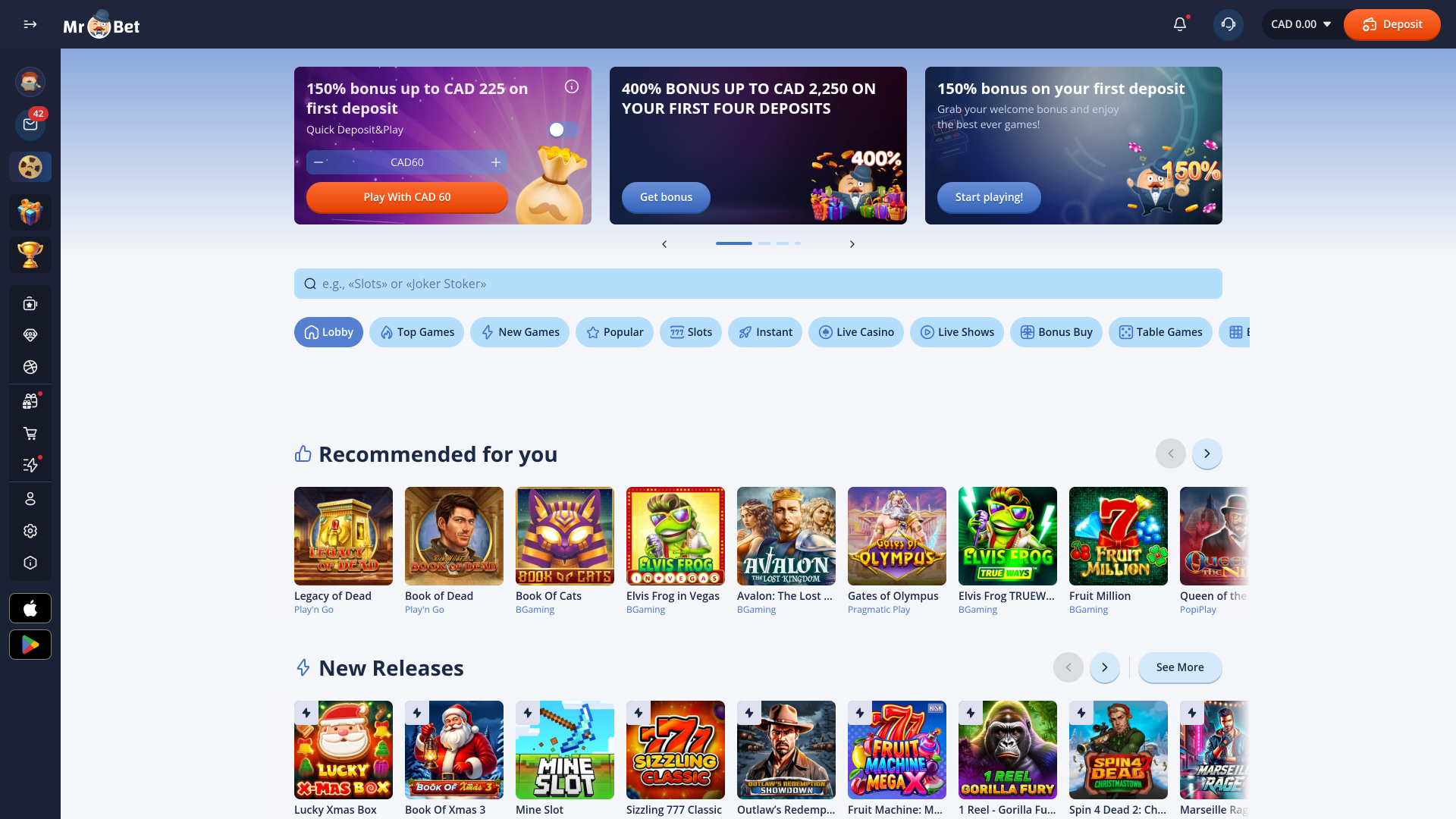 Mr Bet Casino Desktop Homepage