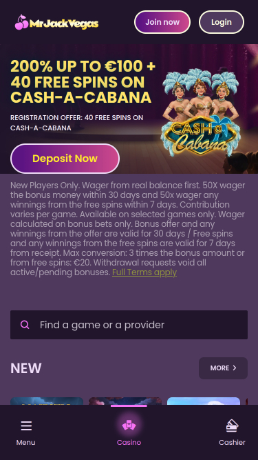 Mr Jack Vegas Casino Mobile Homepage
