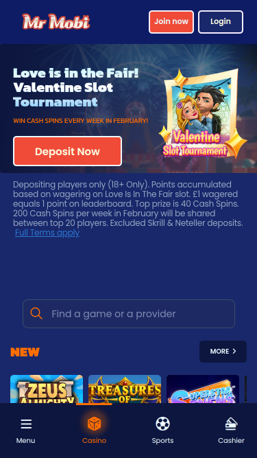 Mr Mobi Casino Mobile Homepage