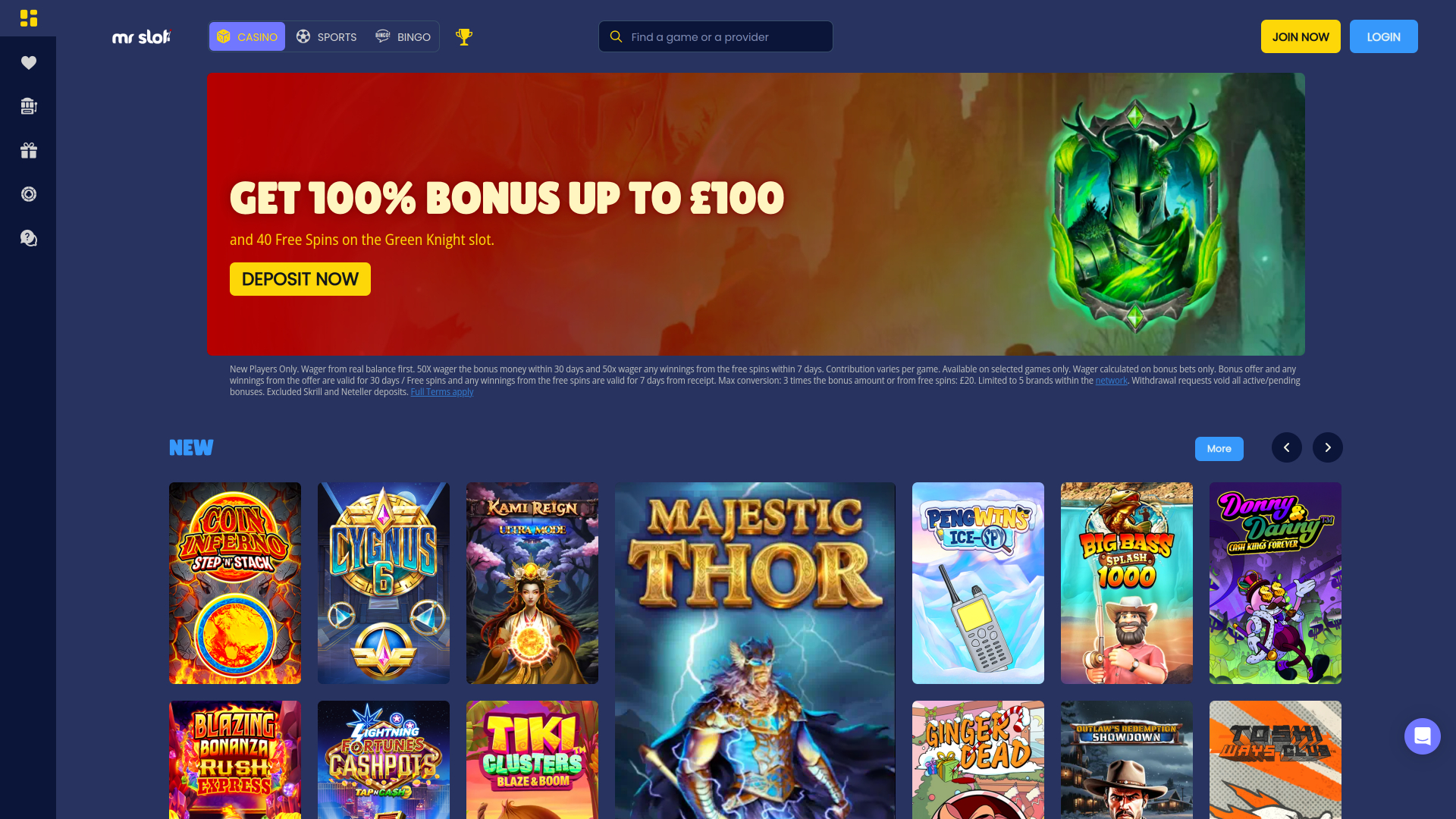 Mr Slot Casino Desktop Homepage