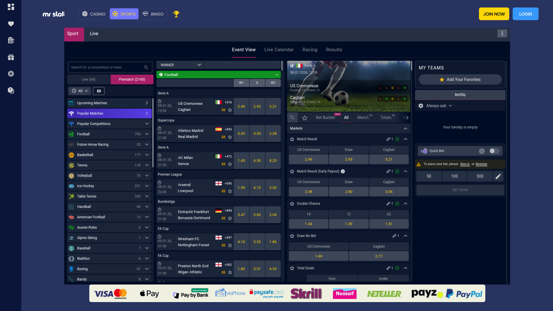 Mr Slot Casino Desktop Sportsbook