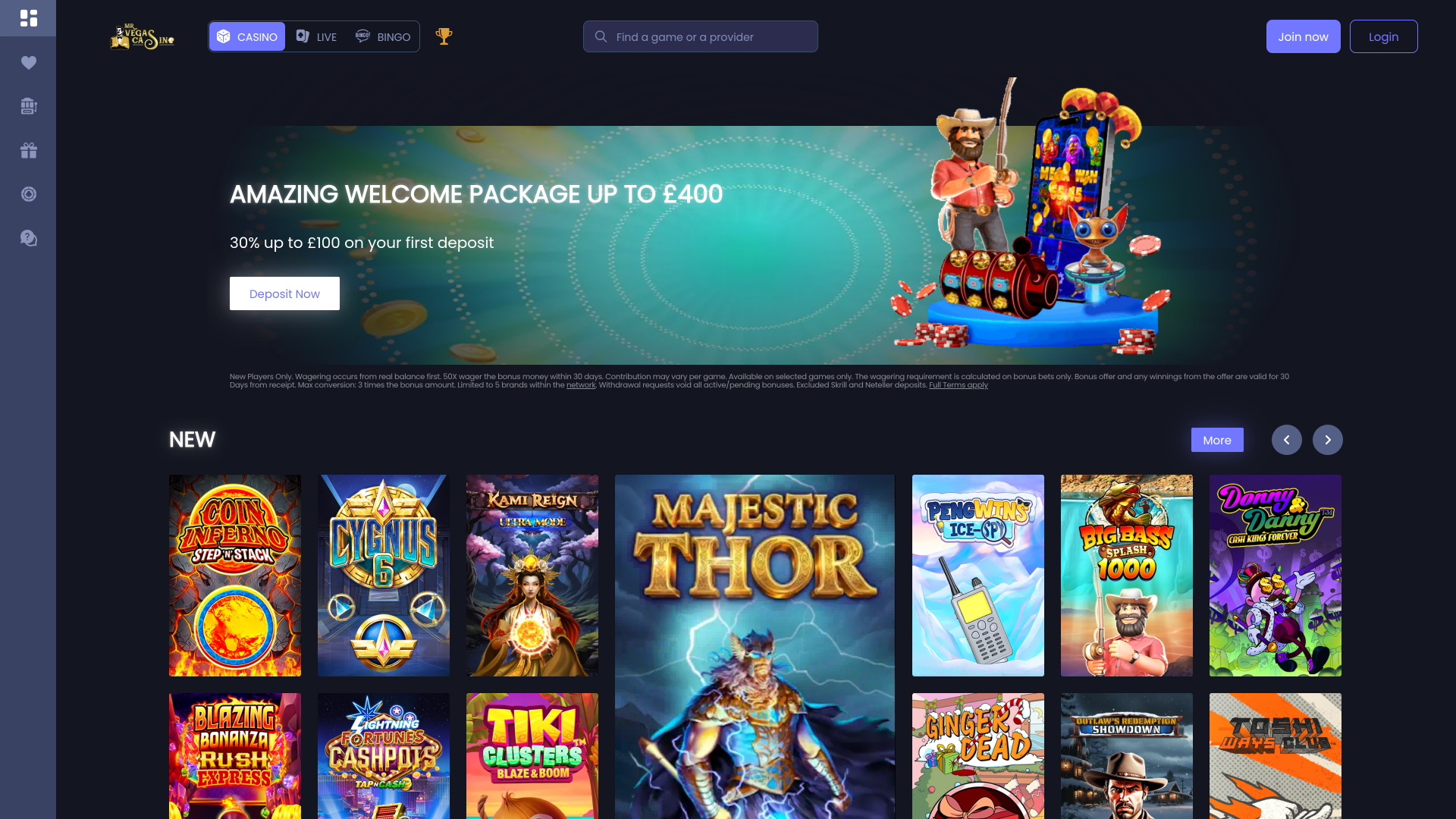 Mr Vegas Casino Desktop Homepage