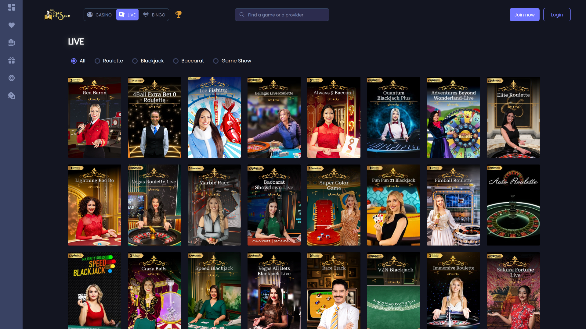 Mr Vegas Casino Desktop Live Dealer