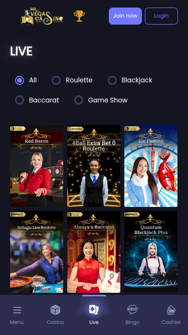 Mr Vegas Casino Mobile Live Dealer