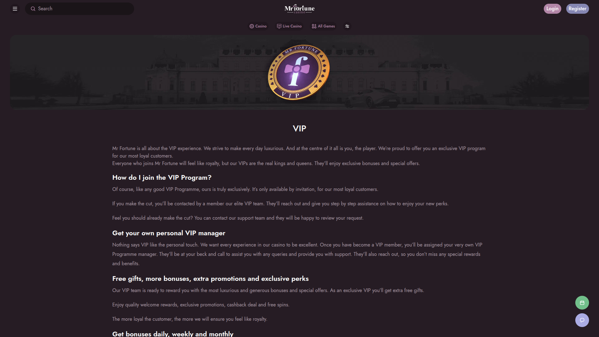 Mr Fortune Casino Desktop VIP Program