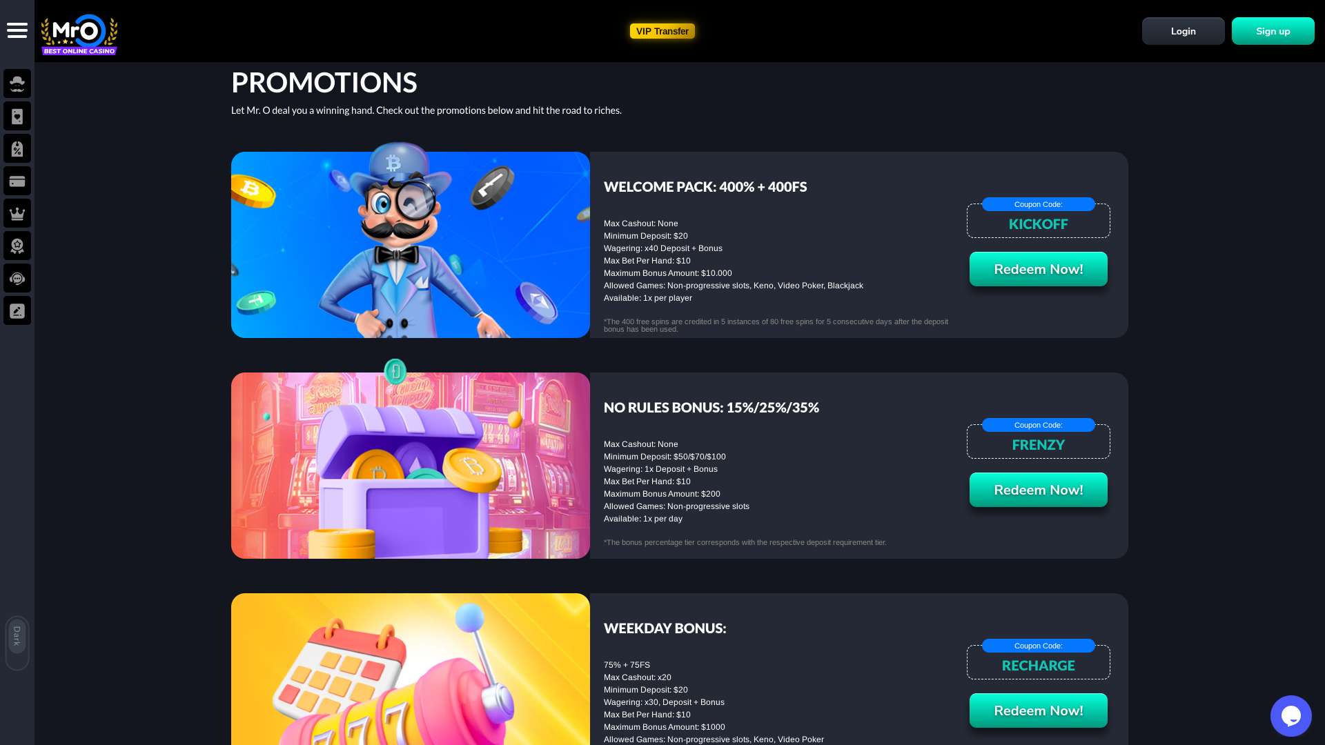 MrO Casino Desktop Promotions