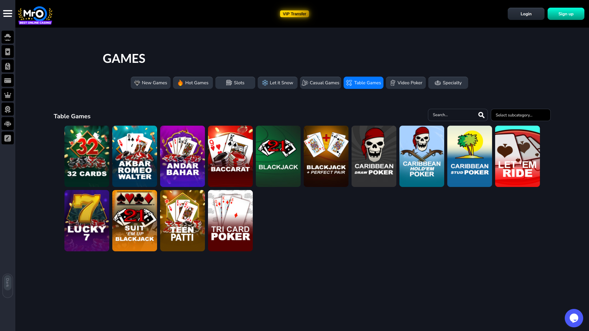 MrO Casino Desktop Table Games