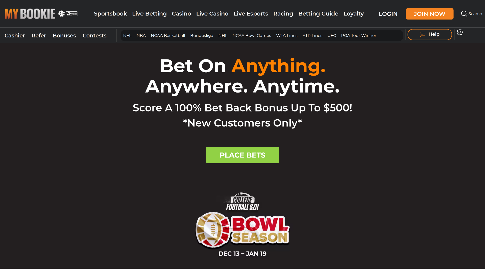 MyBookie Casino Desktop Homepage