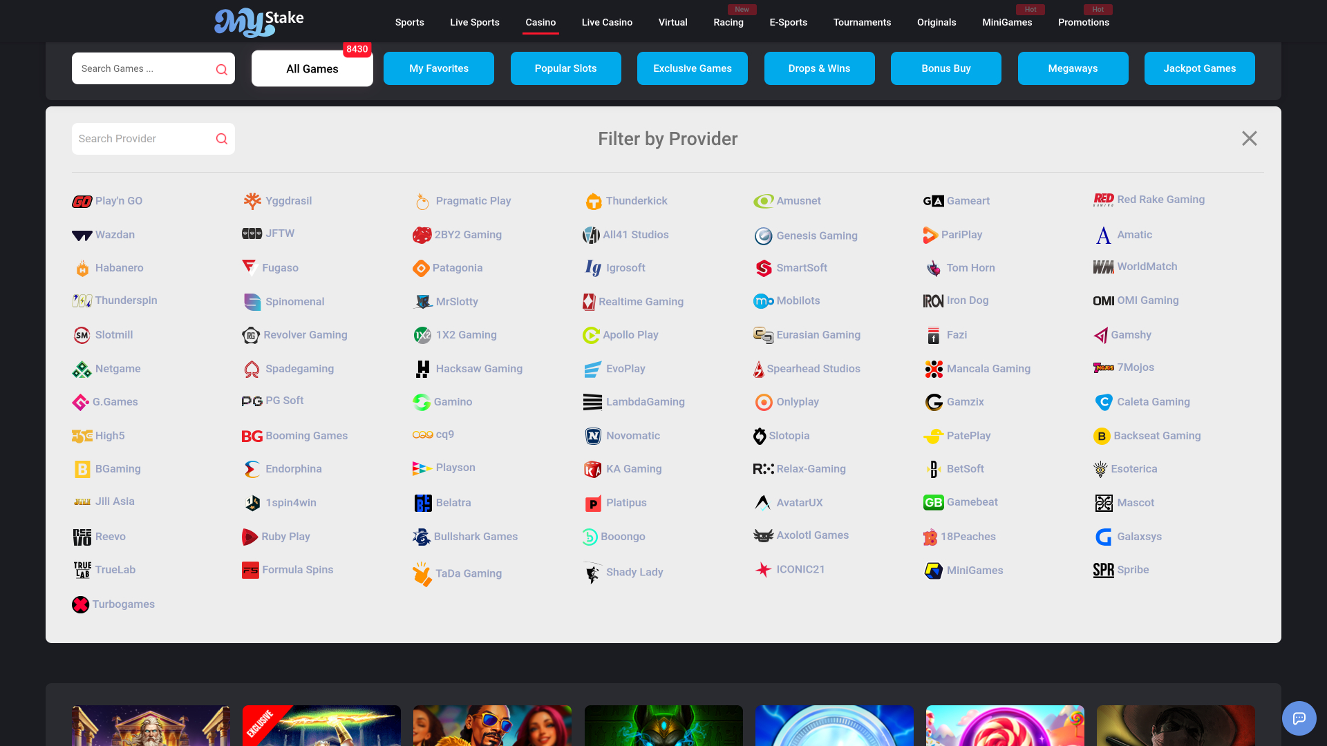 MyStake Casino Desktop Game Developers
