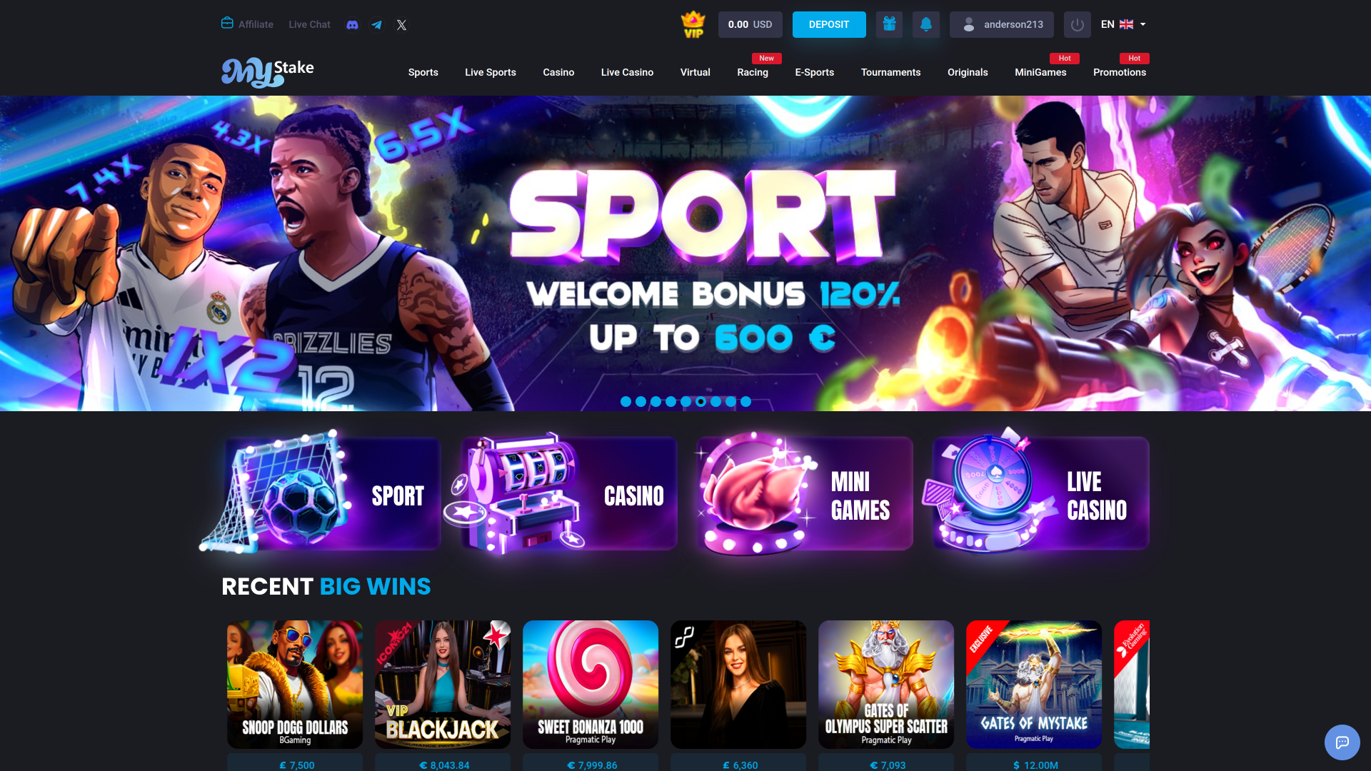 MyStake Casino Desktop Homepage