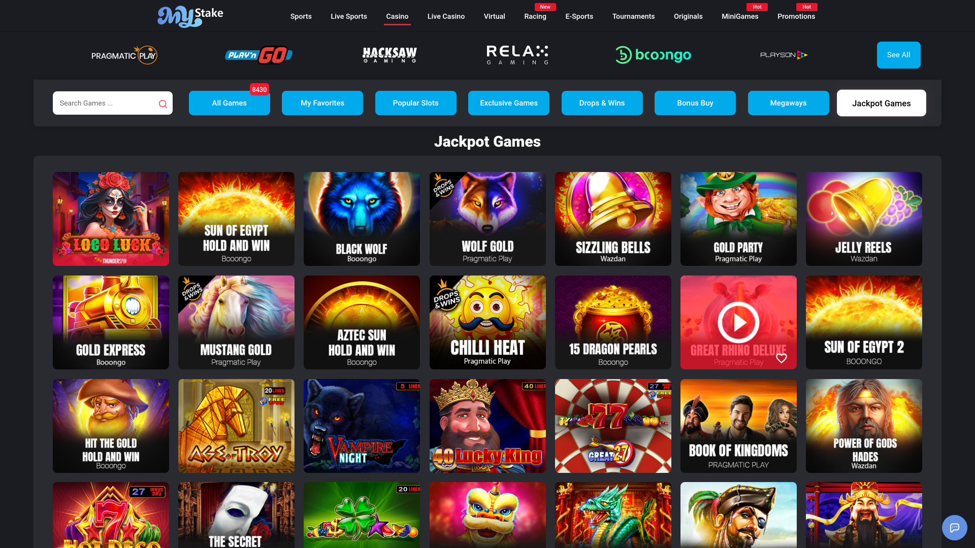 MyStake Casino Desktop Jackpot