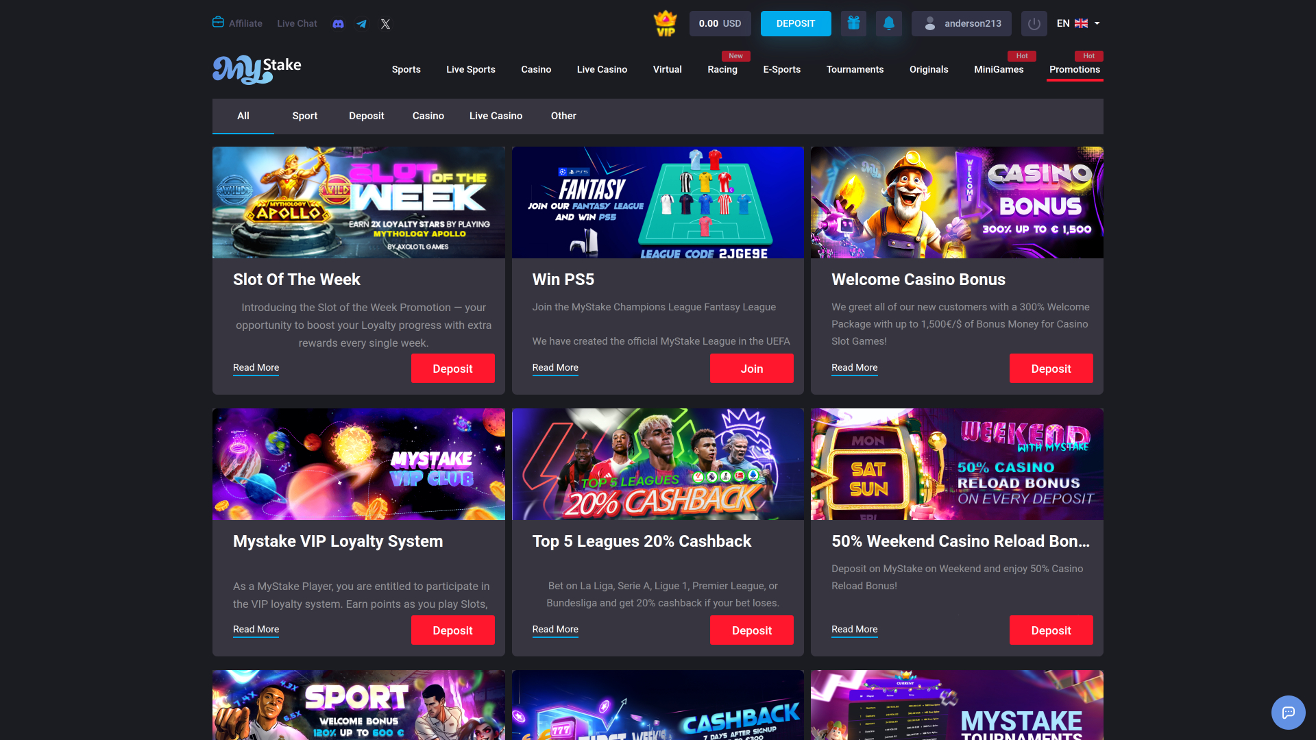 MyStake Casino Desktop Promotions