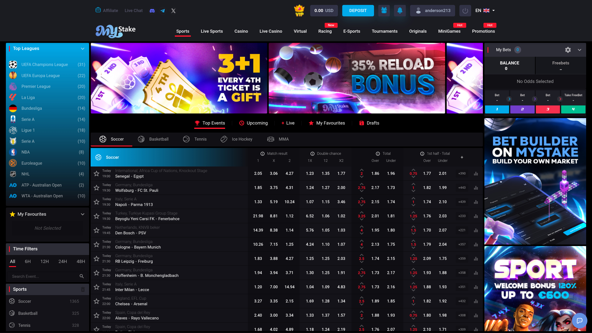 MyStake Casino Desktop Sportsbook