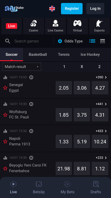 MyStake Casino Mobile Sportsbook