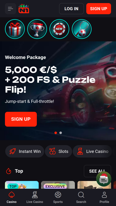 N1 Bet Casino Mobile Homepage