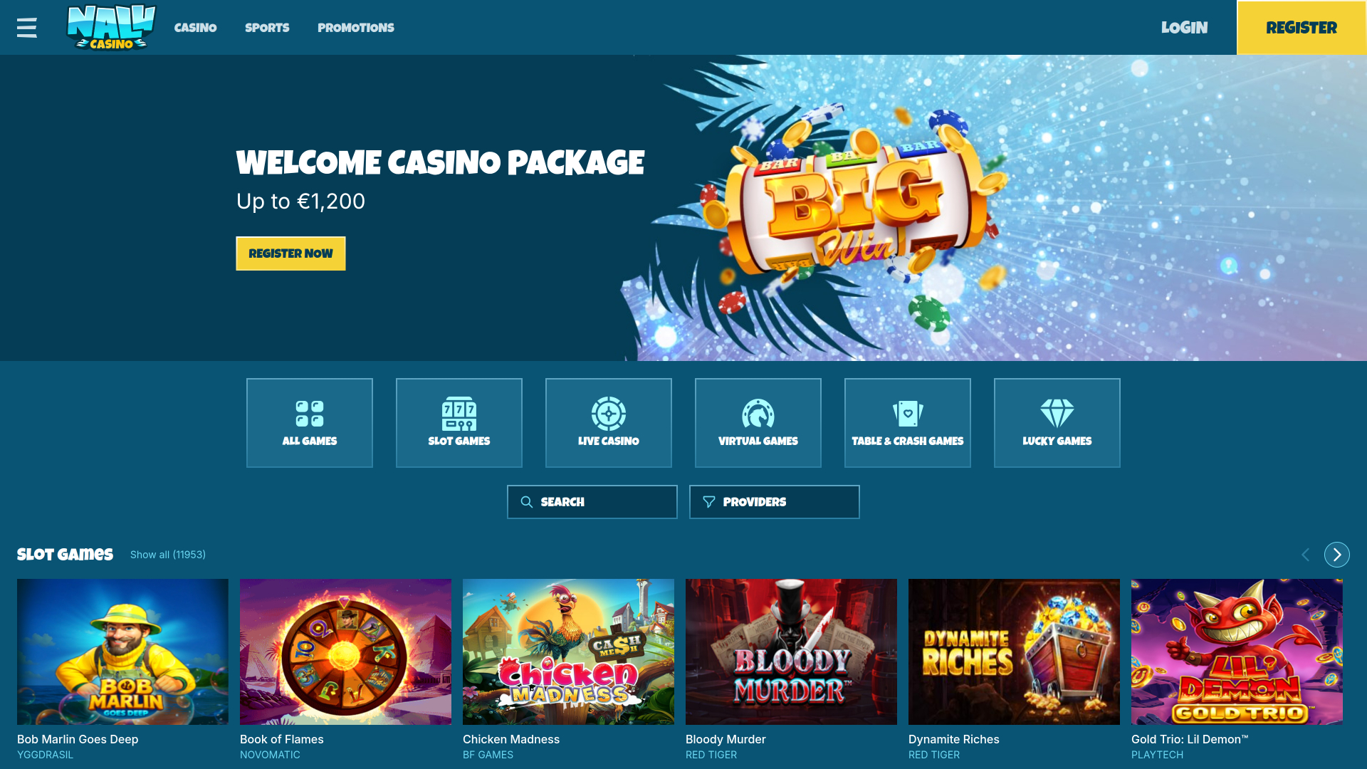Nalu Casino Desktop Homepage