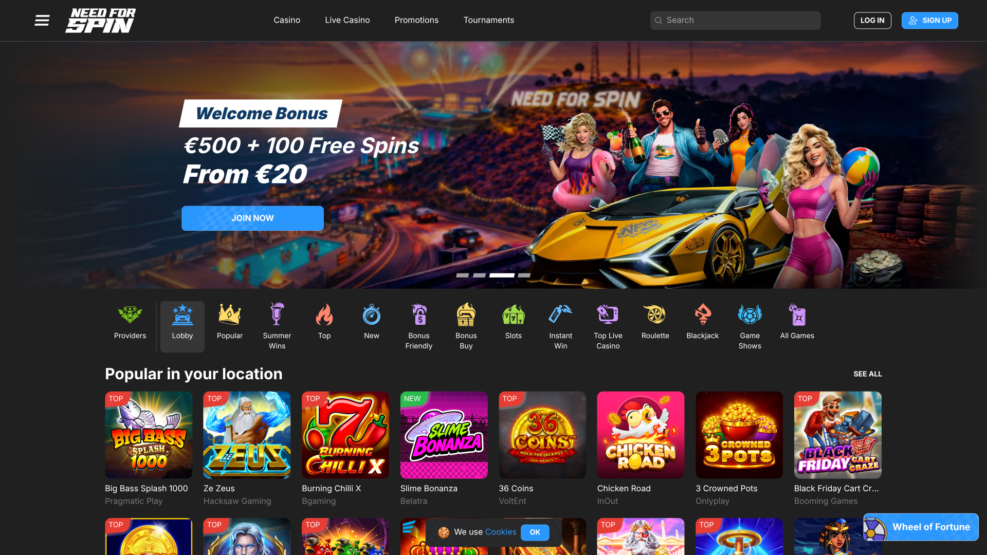 Need for Spin Casino Desktop Homepage