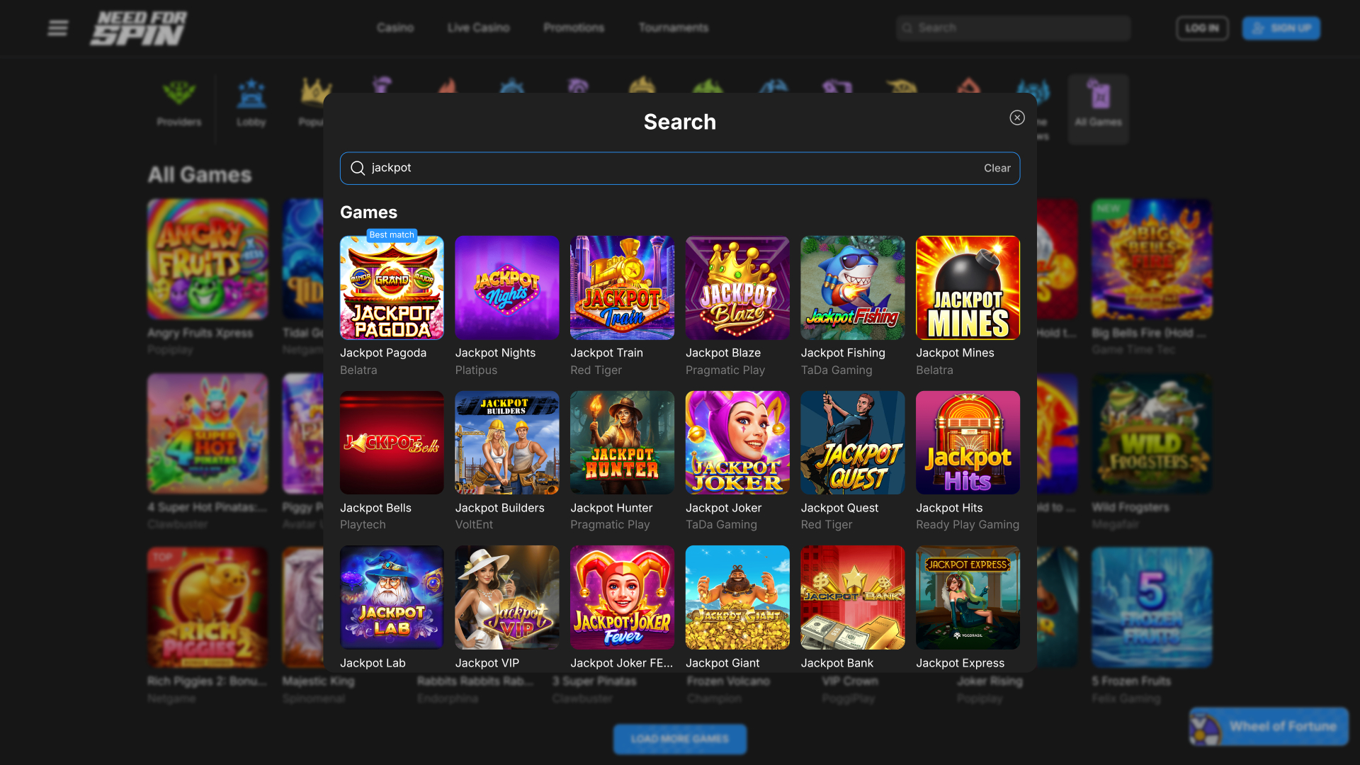 Need for Spin Casino Desktop Jackpot