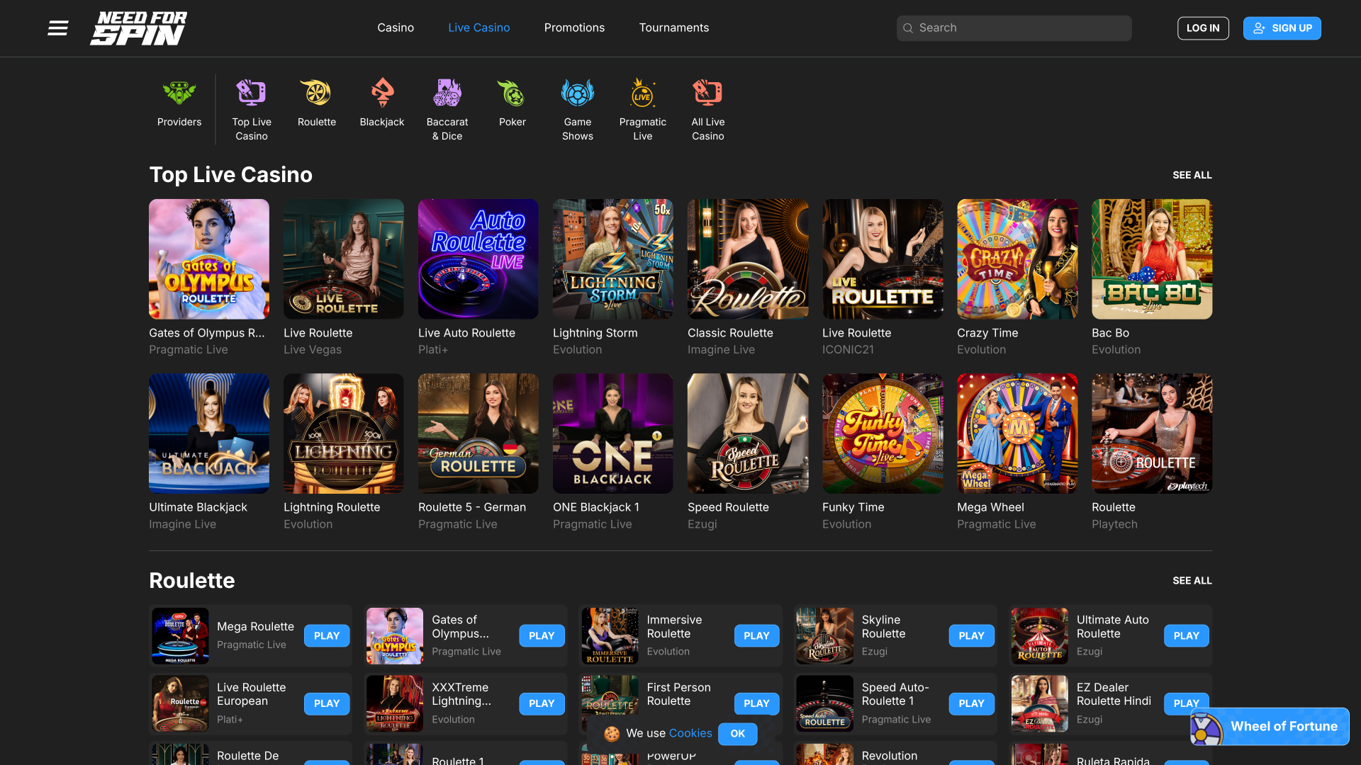 Need for Spin Casino Desktop Live dealer
