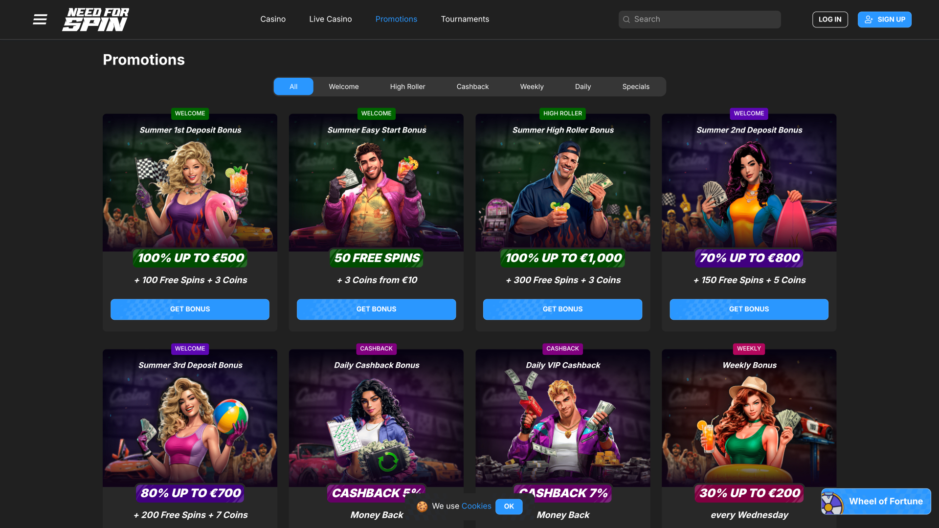 Need for Spin Casino Desktop Promotions