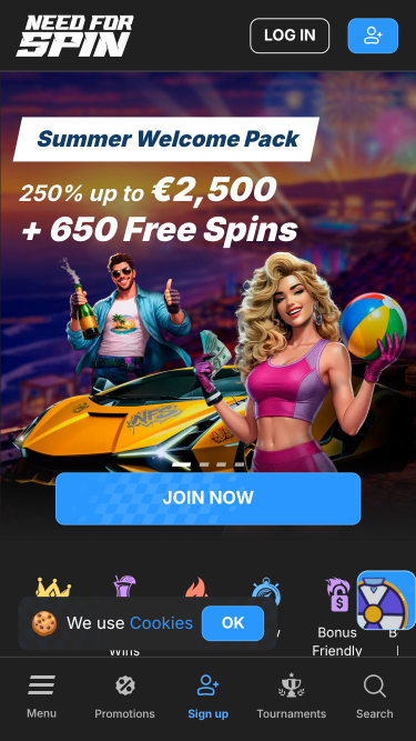 Need for Spin Casino Mobile Homepage