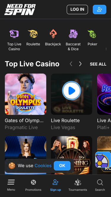 Need for Spin Casino Mobile Live dealer