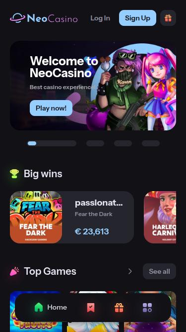 NeoCasino Homepage Mobile