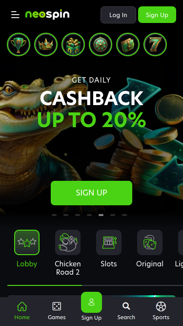 Neospin Casino Mobile Homepage