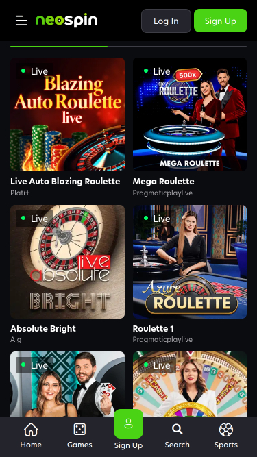 Neospin Casino Mobile Live Dealer