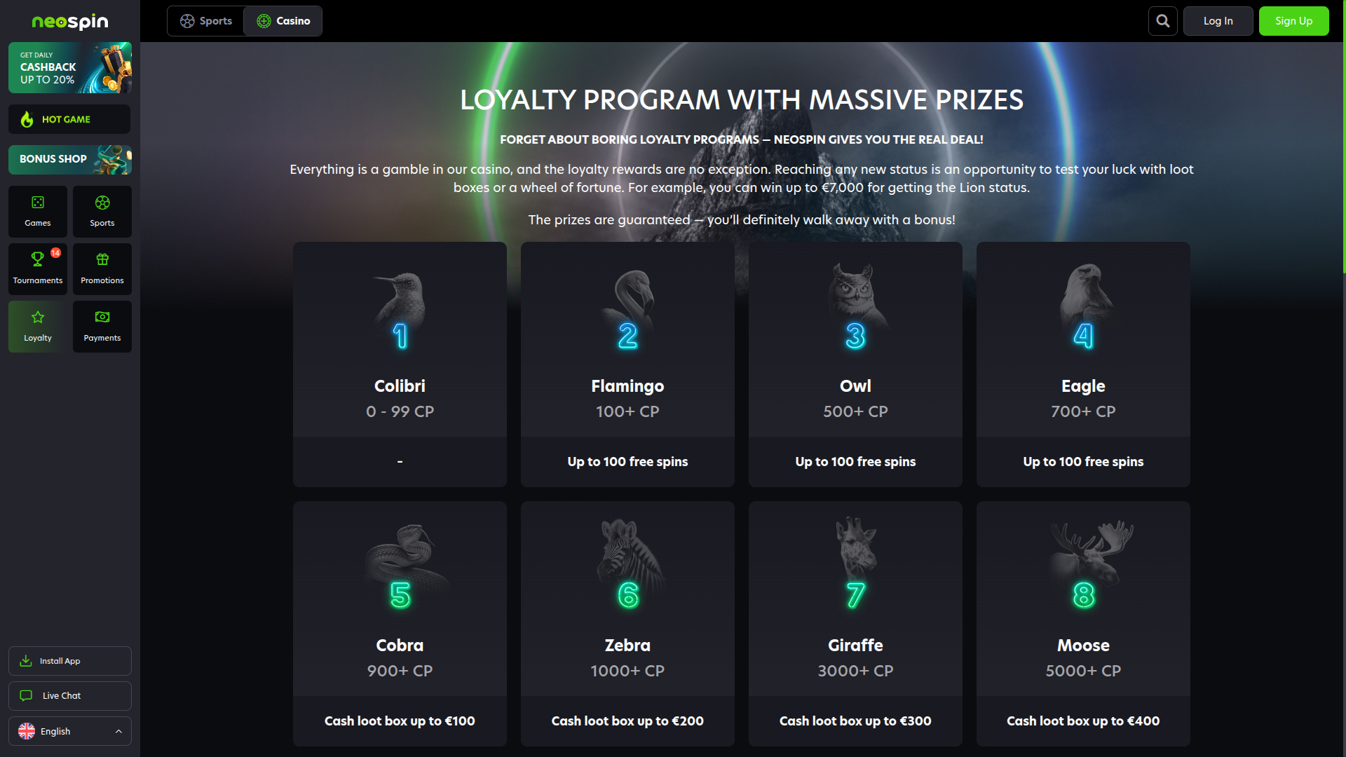 Neospin Casino Desktop VIP Program