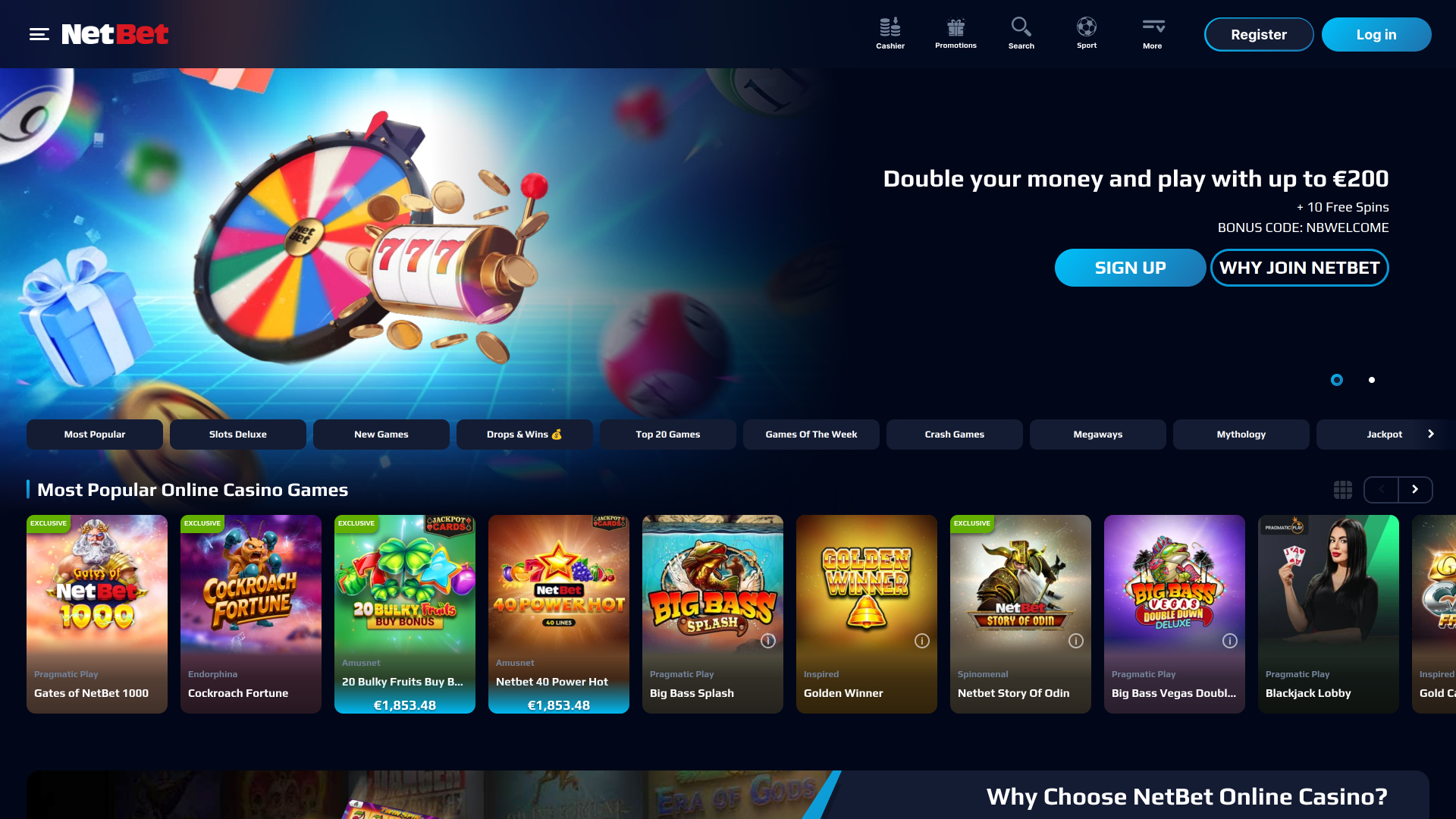 NetBet Casino Desktop Homepage