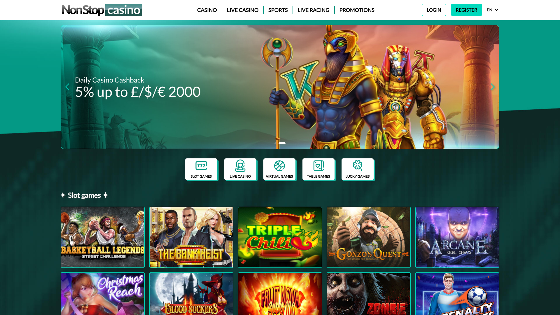 NonStop Casino Desktop Homepage