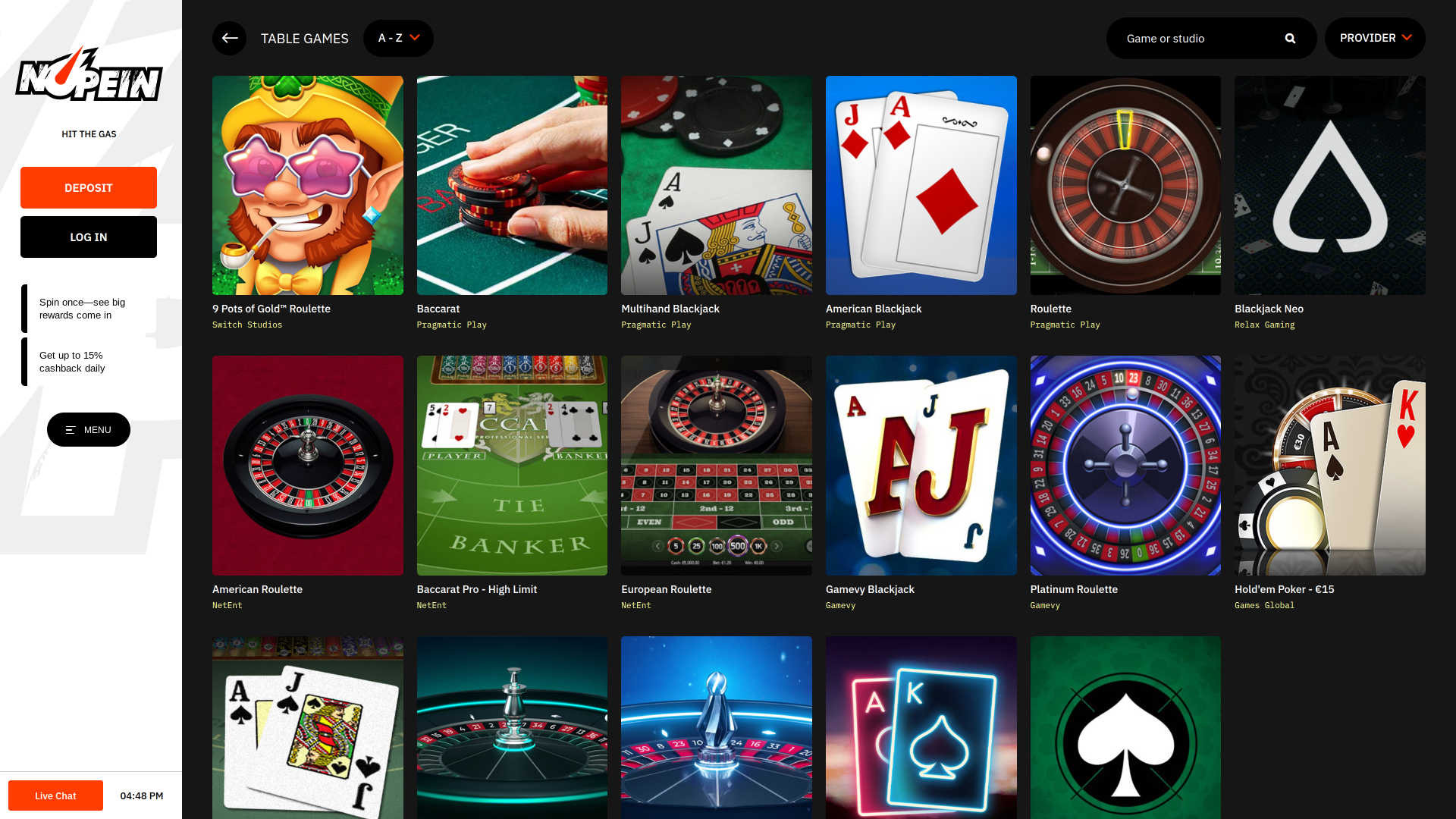 Nopein Casino Desktop Table Games