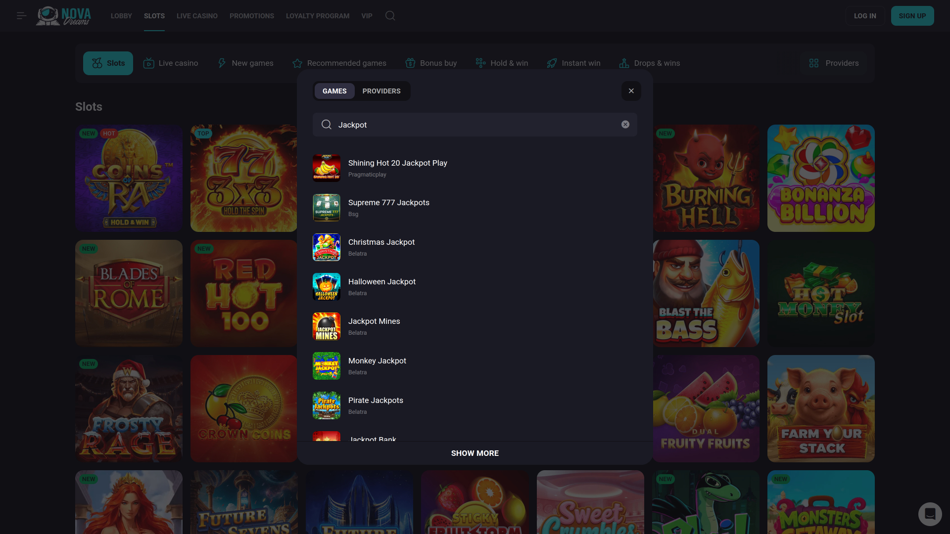 NovaDreams Casino Desktop Jackpot