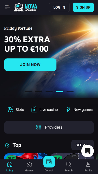 NovaDreams Casino Mobile Homepage