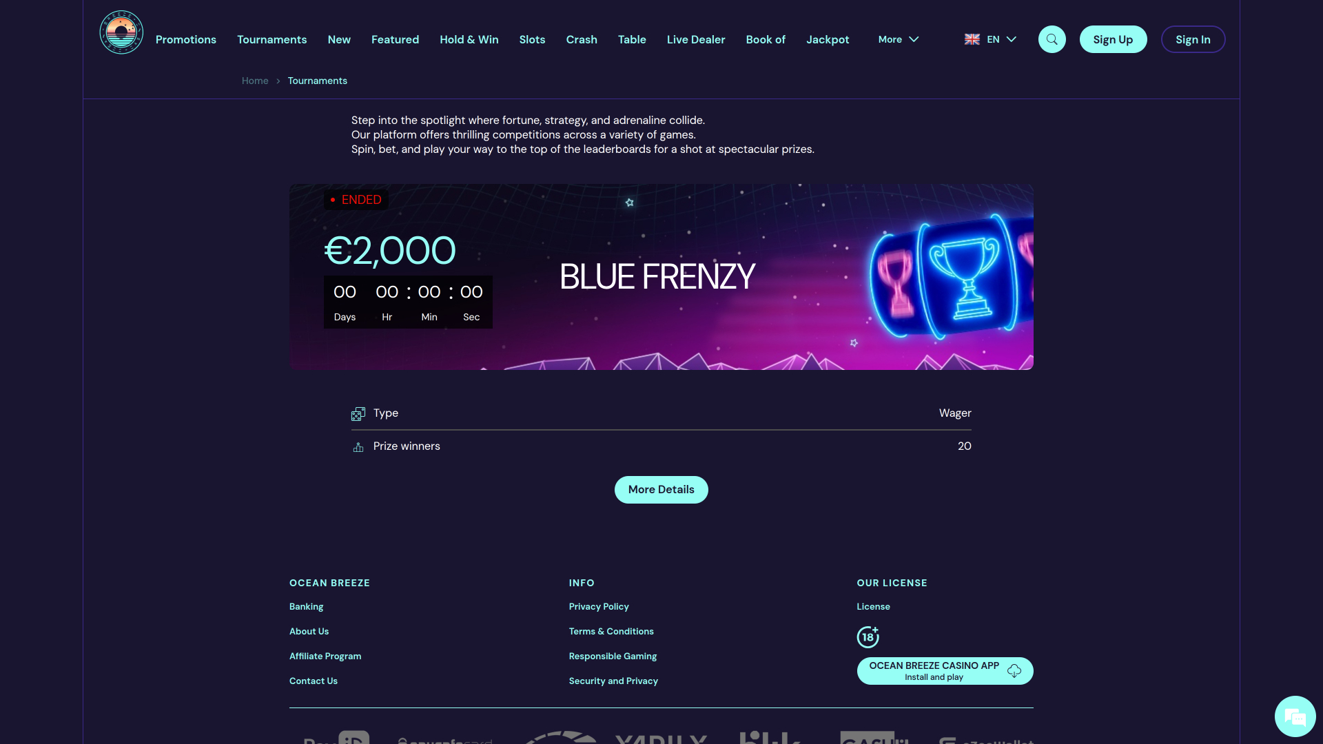 Ocean Breeze Casino Desktop Tournaments