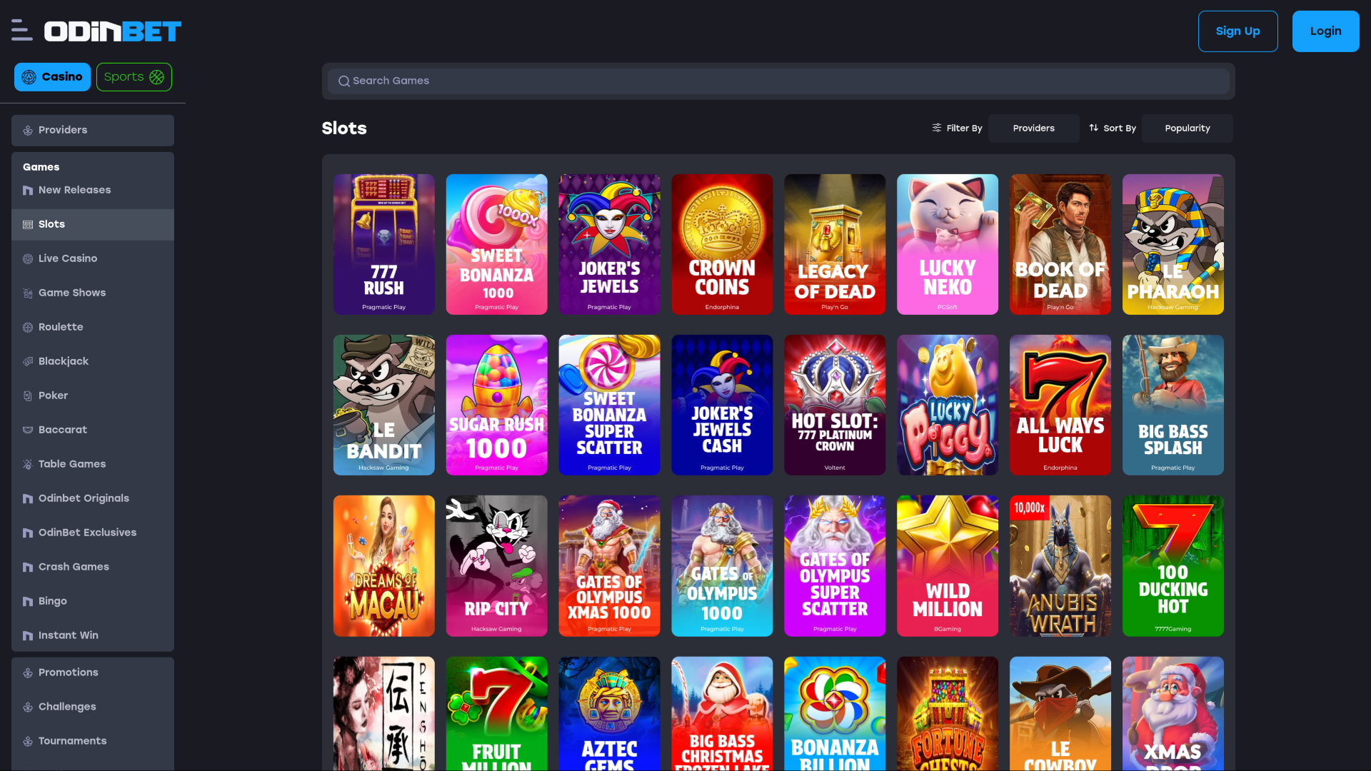 Odinbet Casino Desktop Games