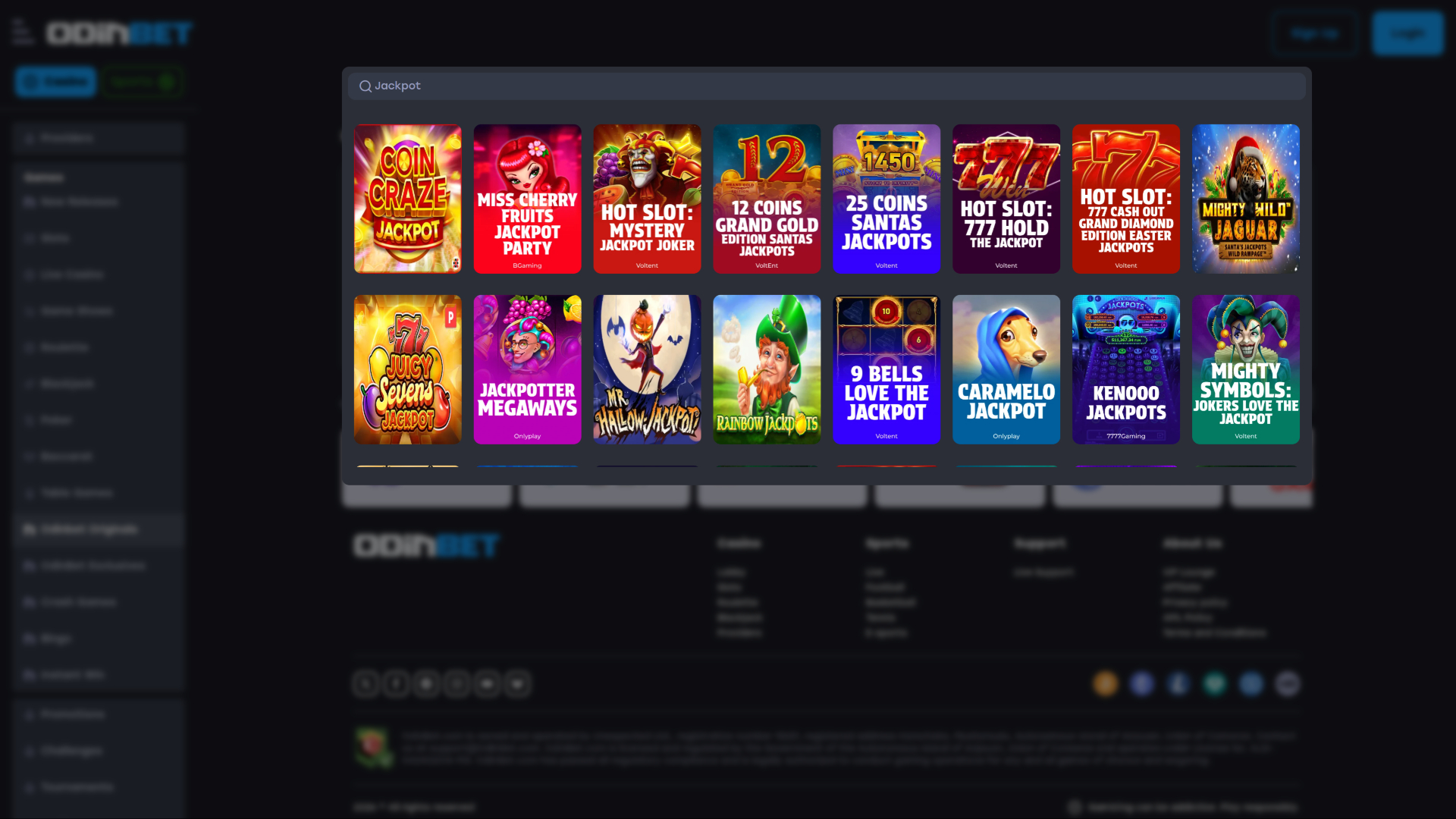 Odinbet Casino Desktop Jackpot