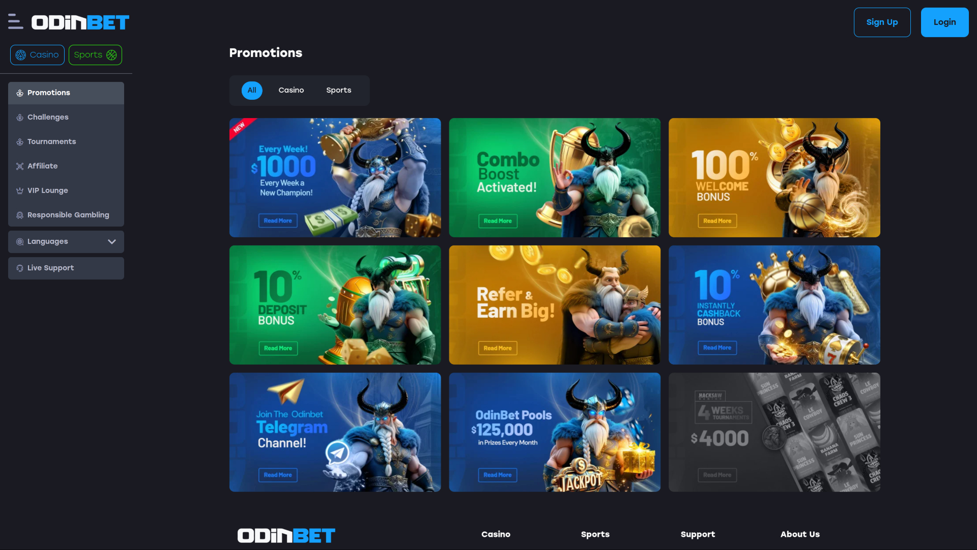 Odinbet Casino Desktop Promotions