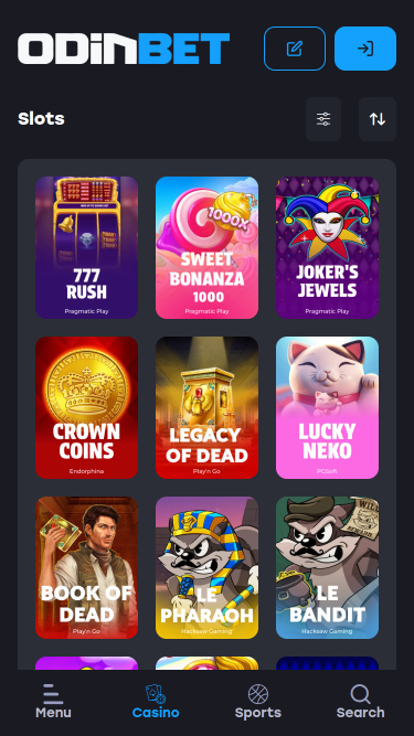 Odinbet Casino Mobile Games