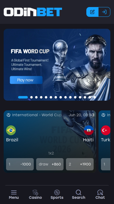 Odinbet Casino Mobile Homepage