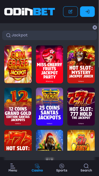 Odinbet Casino Mobile Jackpot