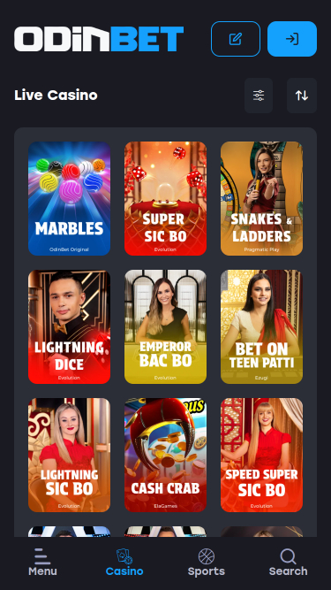 Odinbet Casino Mobile Live dealer