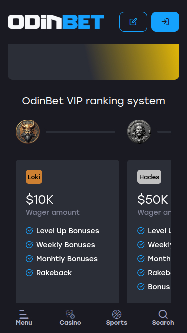 Screenshot of VIP of Odinbet Casino for Mobile