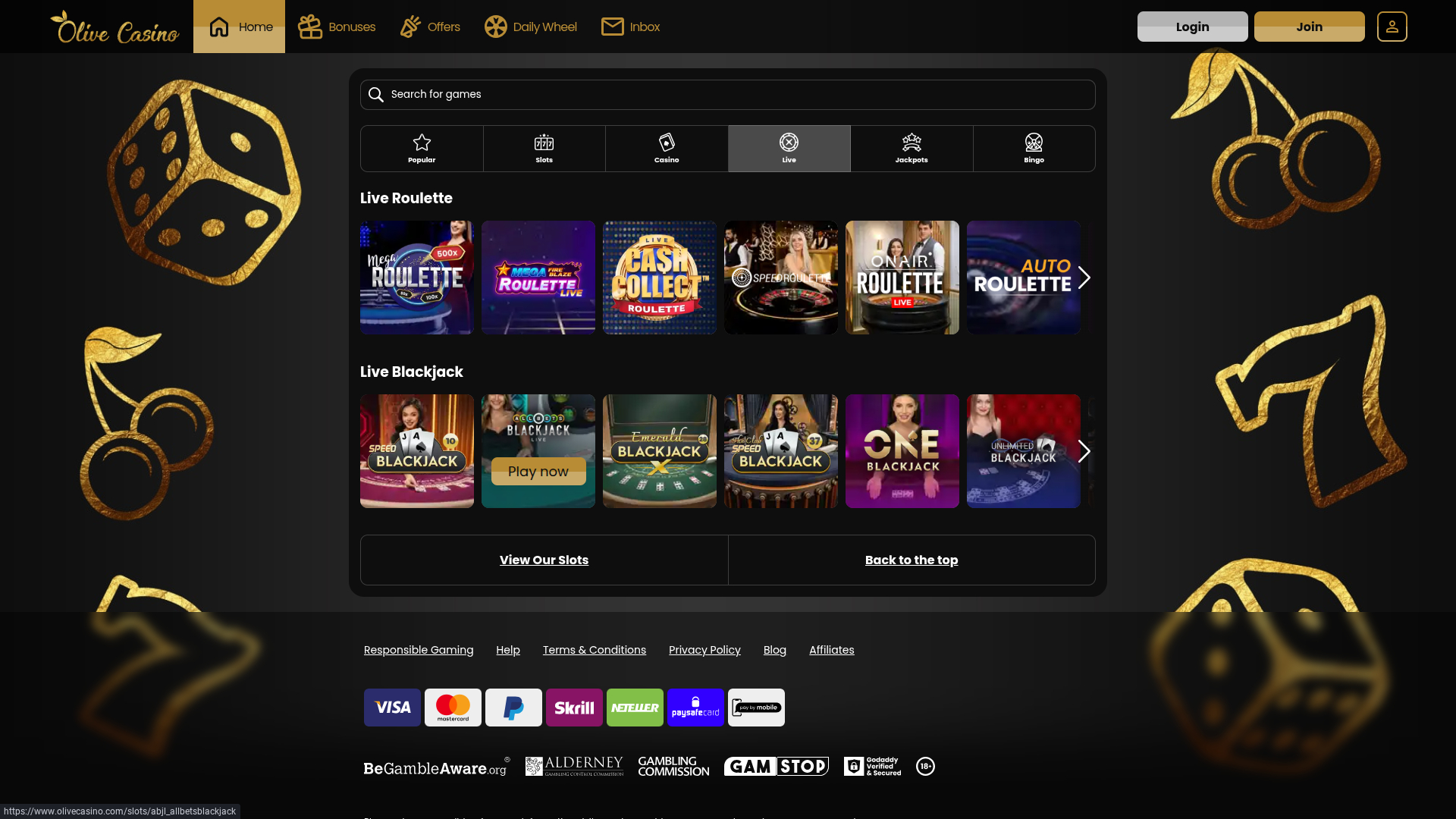 Olive Casino Desktop Live Dealer